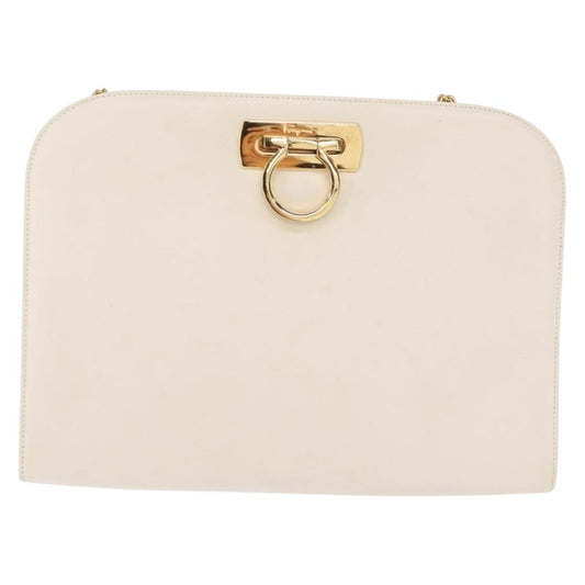 Salvatore Ferragamo Vintage Chain Shoulder Bag Leather, WHITE, LEATHER, Shoulder bag