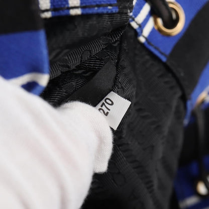 Prada Drawstring Bucket Bag Canvas and Wicker, BLUE, CANVAS, Handbag