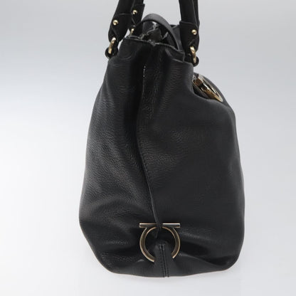 Salvatore Ferragamo Gancini handbag Leather, BLACK, LEATHER, Handbag