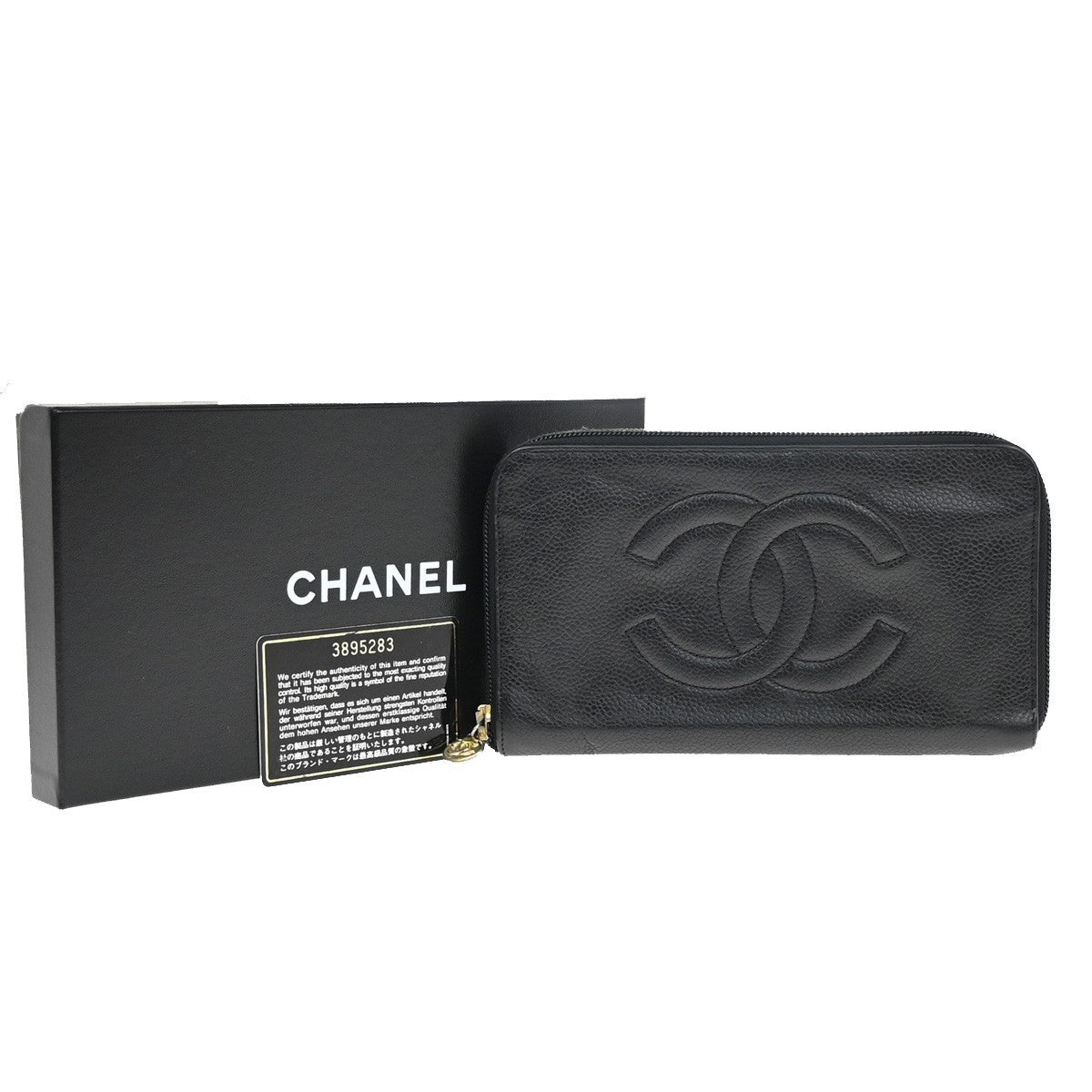 Chanel CC Zip Around Wallet Leather, BLACK, LEATHER, Wallets