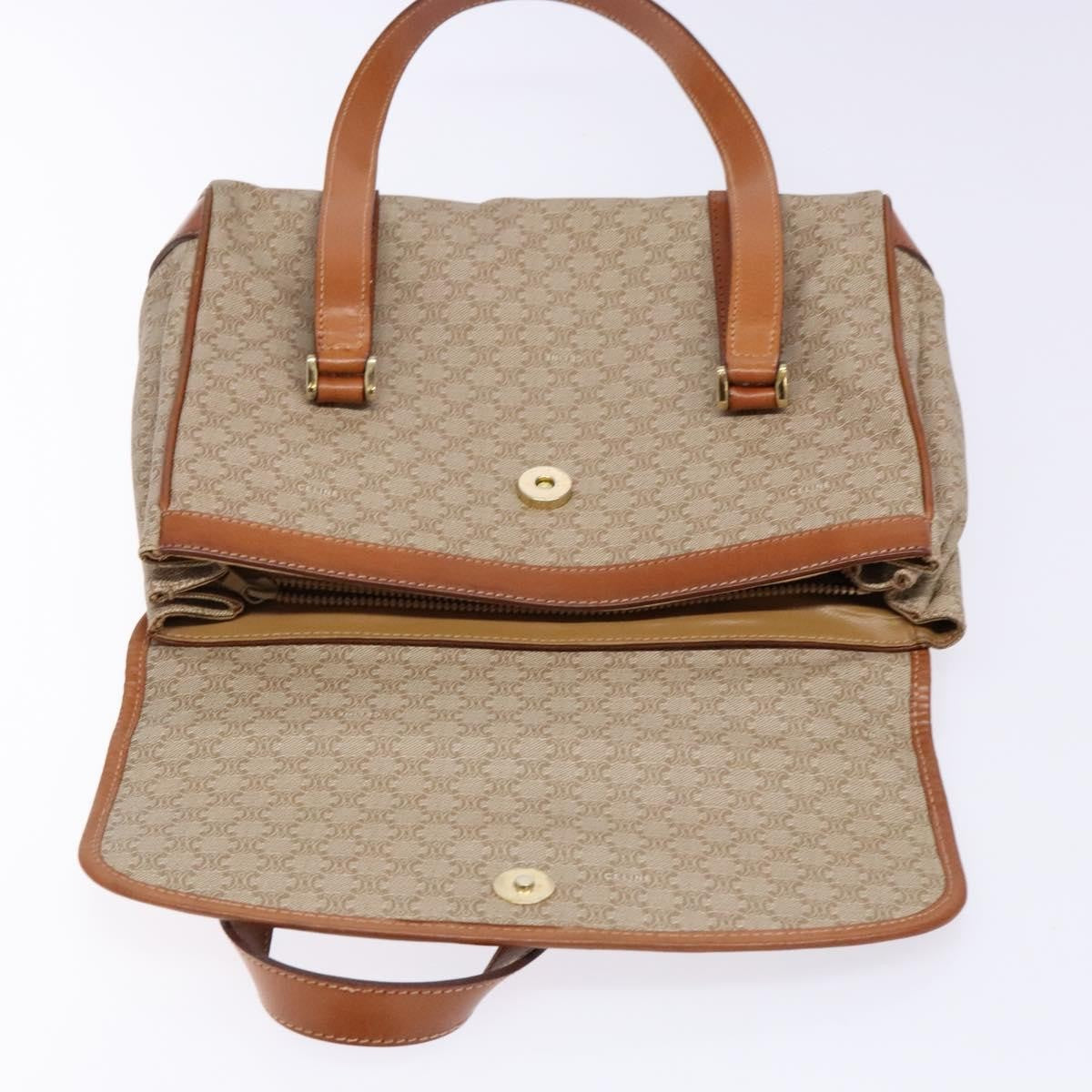 Celine Vintage Macadam Shoulder Bag Canvas and Leather, BEIGE, CANVAS, Shoulder bag