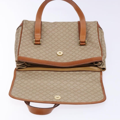 Celine Vintage Macadam Shoulder Bag Canvas and Leather, BEIGE, CANVAS, Shoulder bag