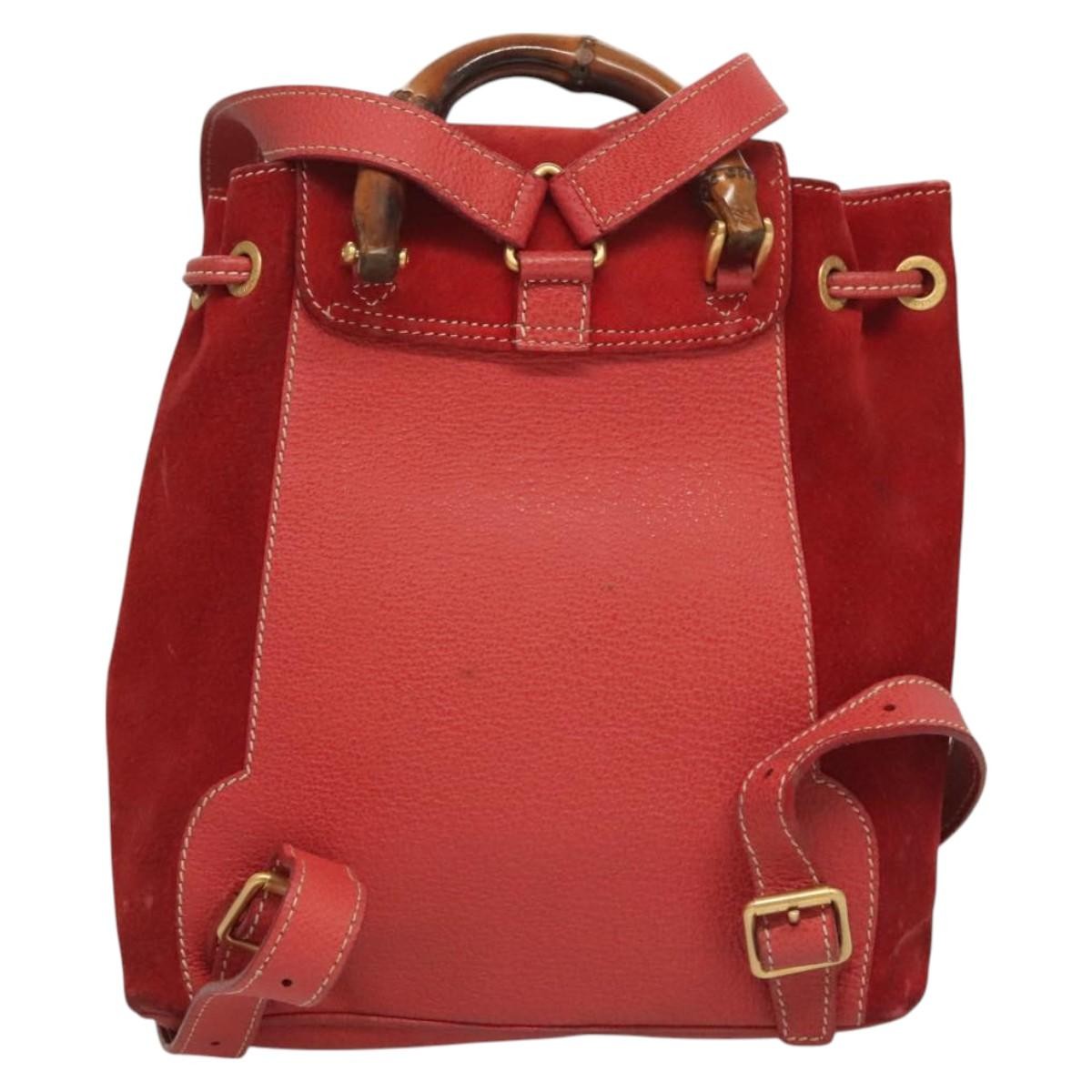 Gucci Vintage Bamboo Backpack Suede, RED, SUEDE, Backpack
