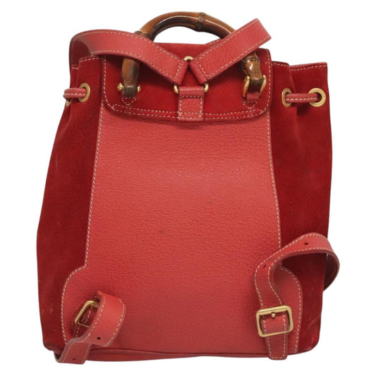 Gucci Vintage Bamboo Backpack Suede, RED, SUEDE, Backpack