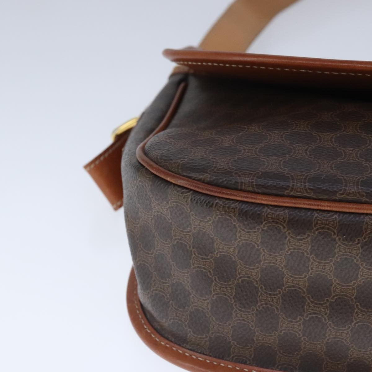 Celine Vintage Macadam Shoulder Bag Canvas and Leather, Brown, Canvas, Shoulder Bag