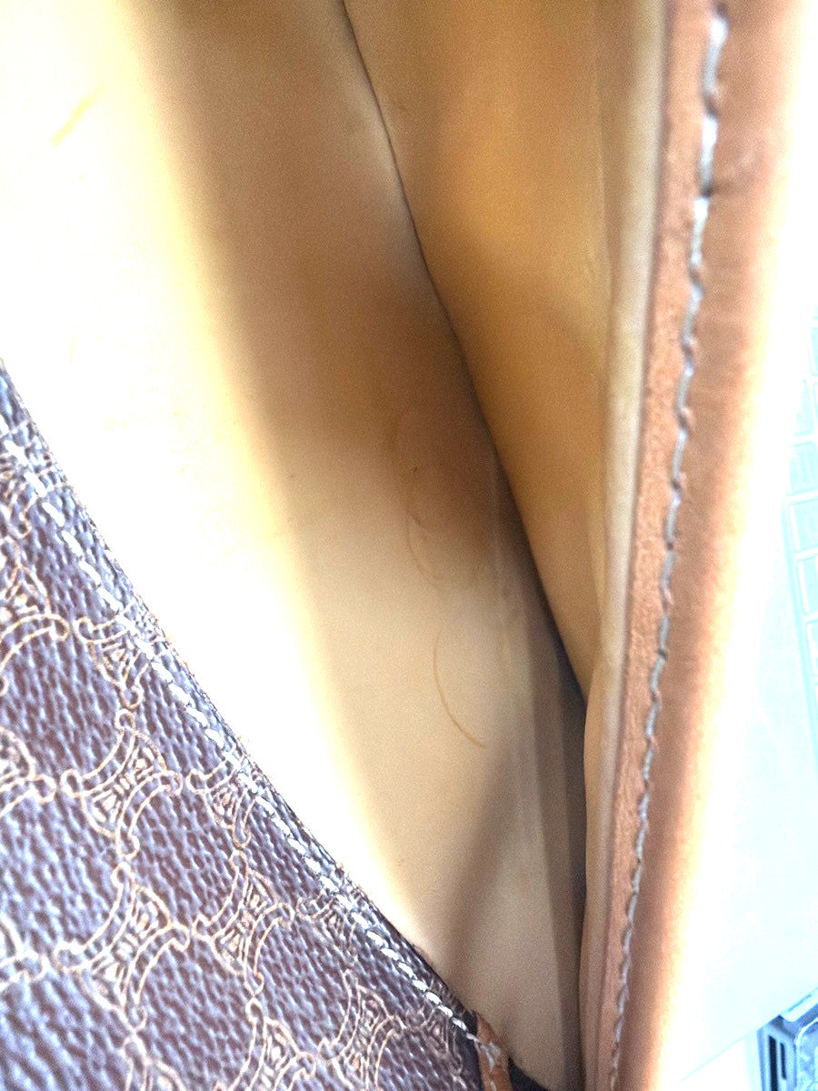 Celine Vintage Macadam Handbag Canvas and Leather, BROWN, CANVAS, Handbag