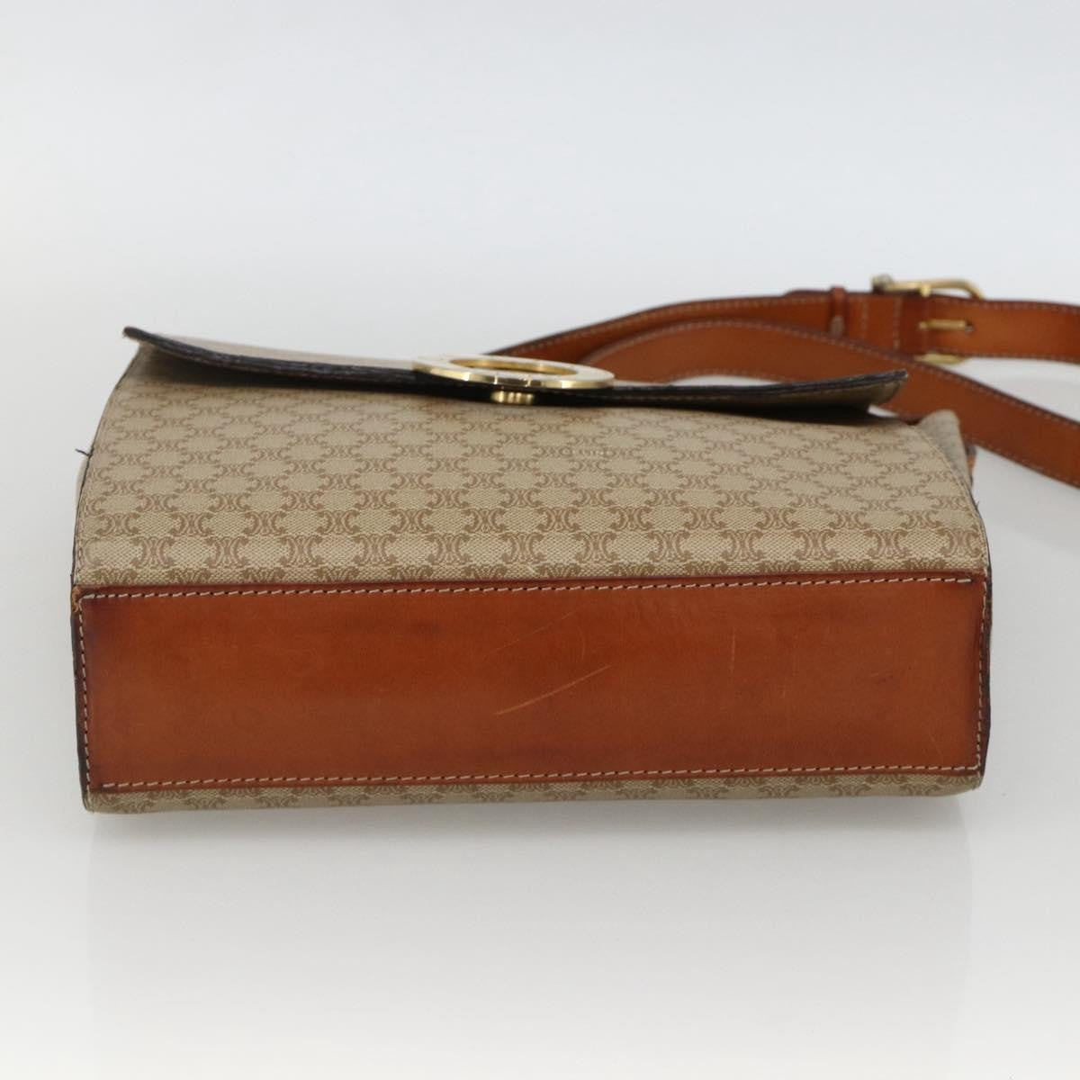 Celine Vintage Macadam Circle Logo Shoulder Bag Canvas and Leather, Beige, Canvas, Shoulder Bag