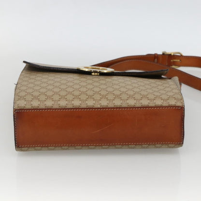Celine Vintage Macadam Circle Logo Shoulder Bag Canvas and Leather, Beige, Canvas, Shoulder Bag