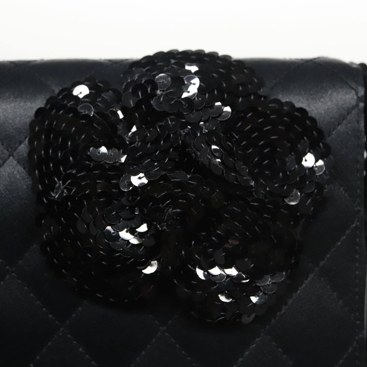 Chanel Camellia Charms Wallet on Chain Silk, BLACK, SATIN, Wallets