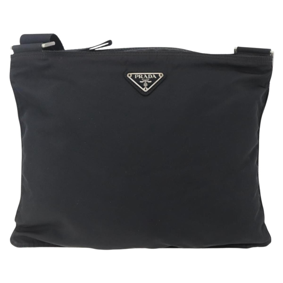 Prada Flat Messenger Bag Tessuto, BLACK, NYLON, Shoulder bag