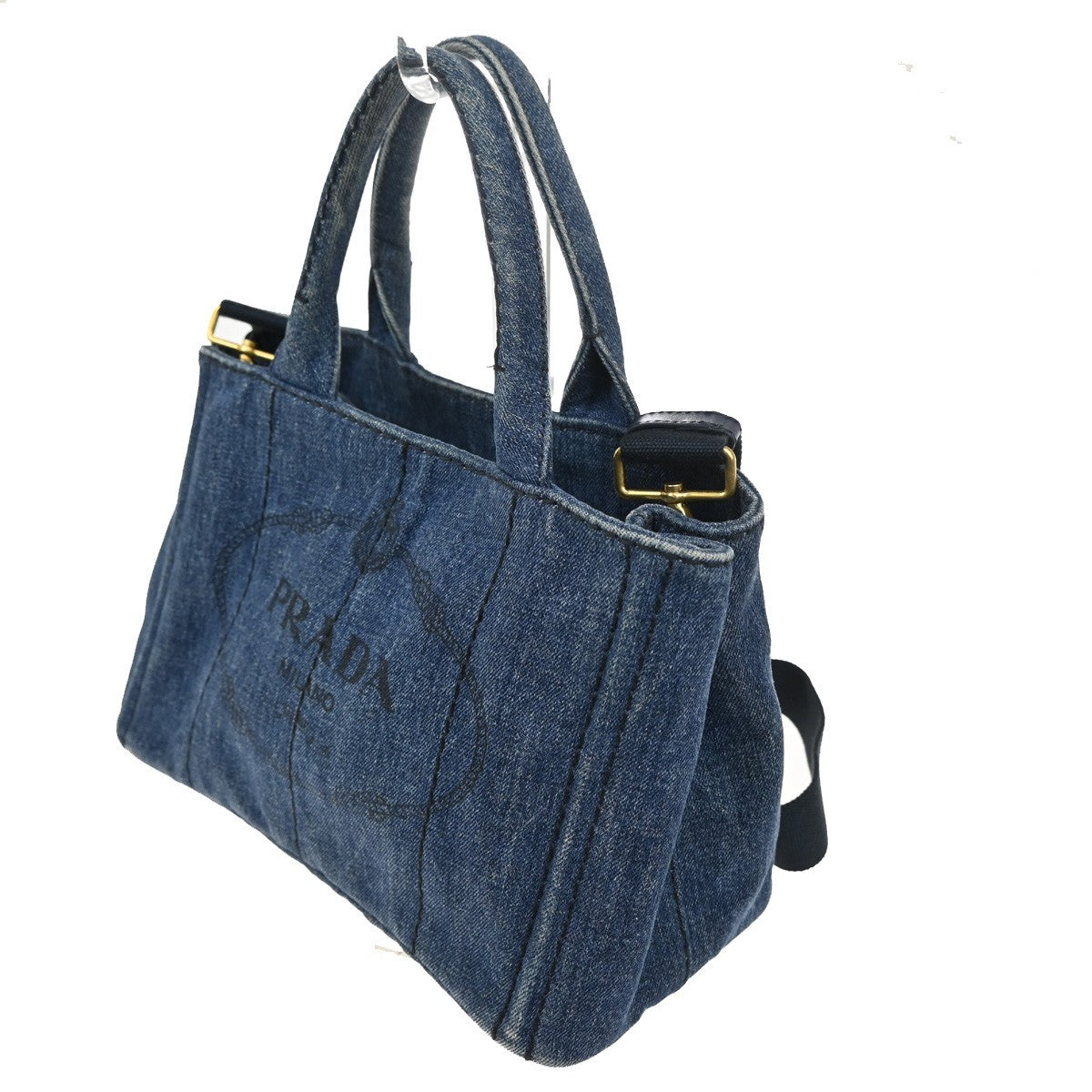 Prada Canapa Convertible Tote Denim, BLUE, DENIM_JEANS, Tote bag