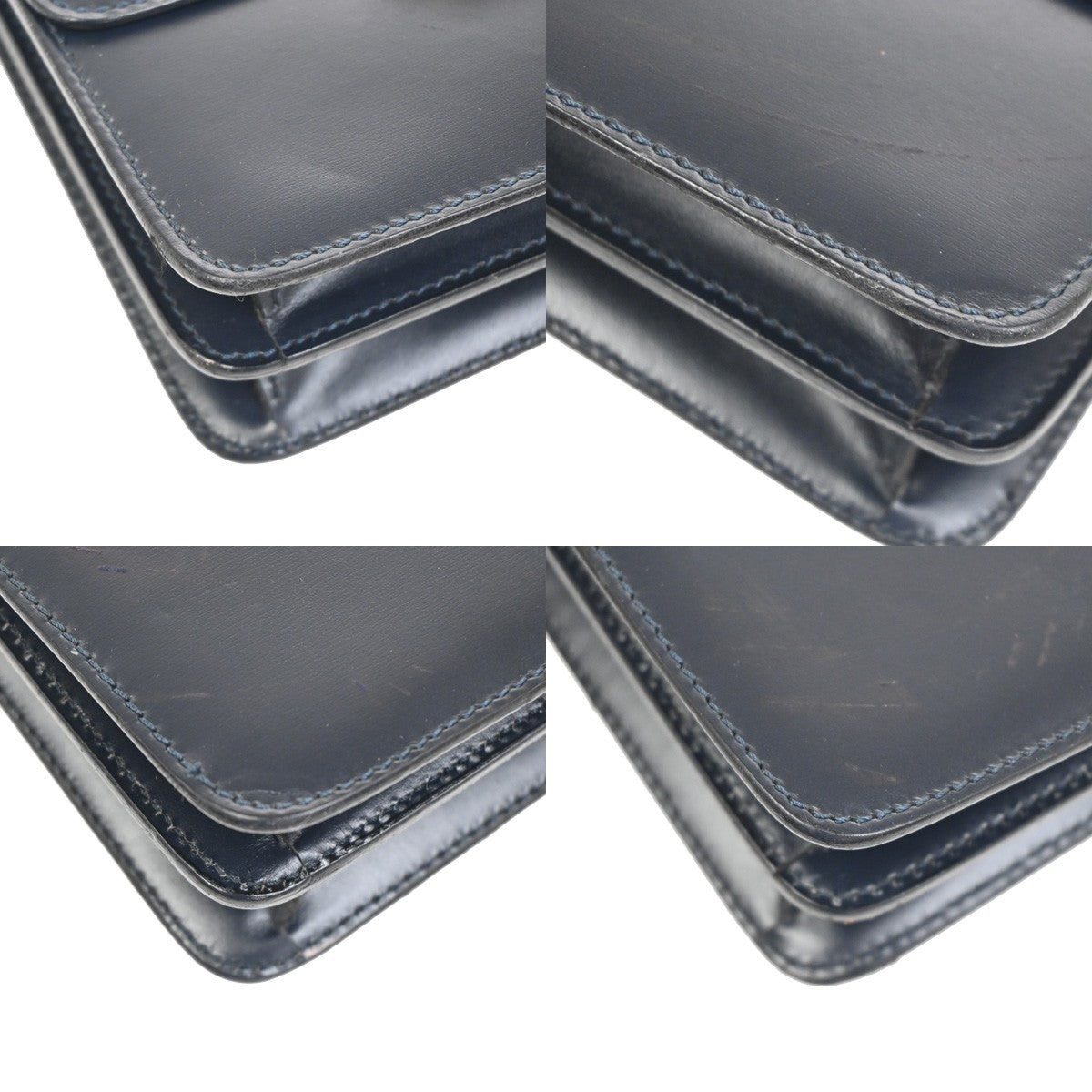 Celine Gancini Handbag Leather, NAVY, LEATHER, Handbag