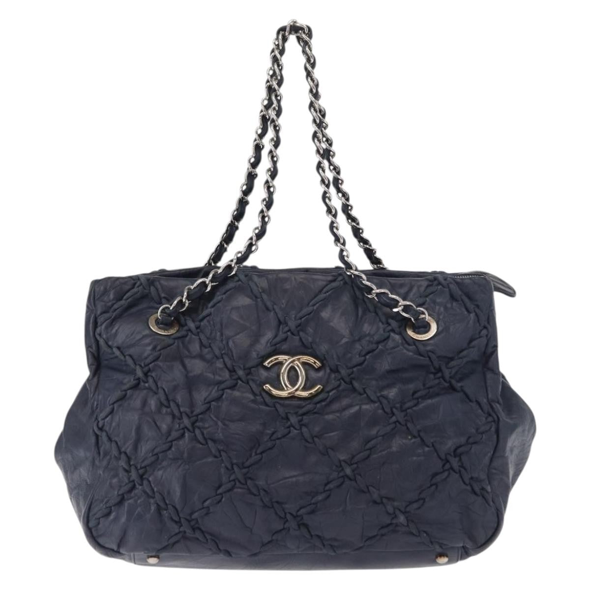 Chanel Ultra Stitch Chain Tote Quilted Calfskin, NAVY, LEATHER, Tote bag