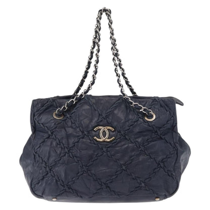 Chanel Ultra Stitch Chain Tote Quilted Calfskin, NAVY, LEATHER, Tote bag