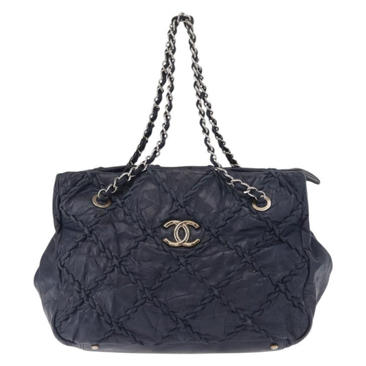 Chanel Ultra Stitch Chain Tote Quilted Calfskin, NAVY, LEATHER, Tote bag