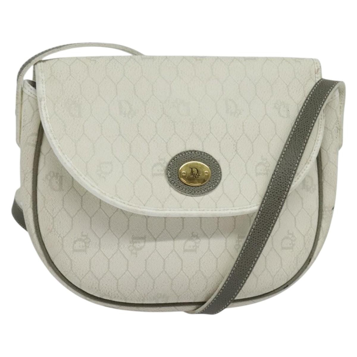 Christian Dior Vintage Honeycomb Flap Crossbody Bag Coated Canvas, WHITE, CANVAS, Crossbody bag