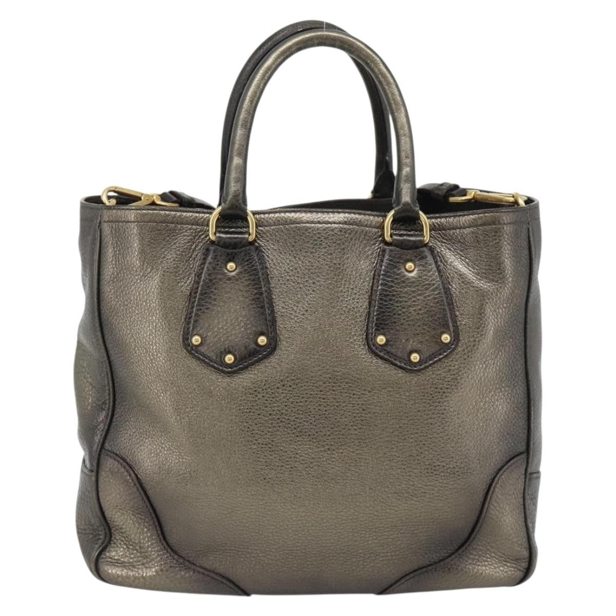 Prada Braided Handle Open Tote Vitello Daino, Gold, Leather, Tote Bag