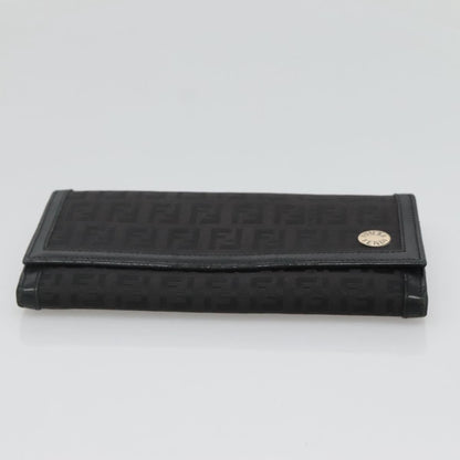 Fendi FF Flap Wallet Zucca Canvas with Embossed Leather, BLACK, CANVAS, Wallets