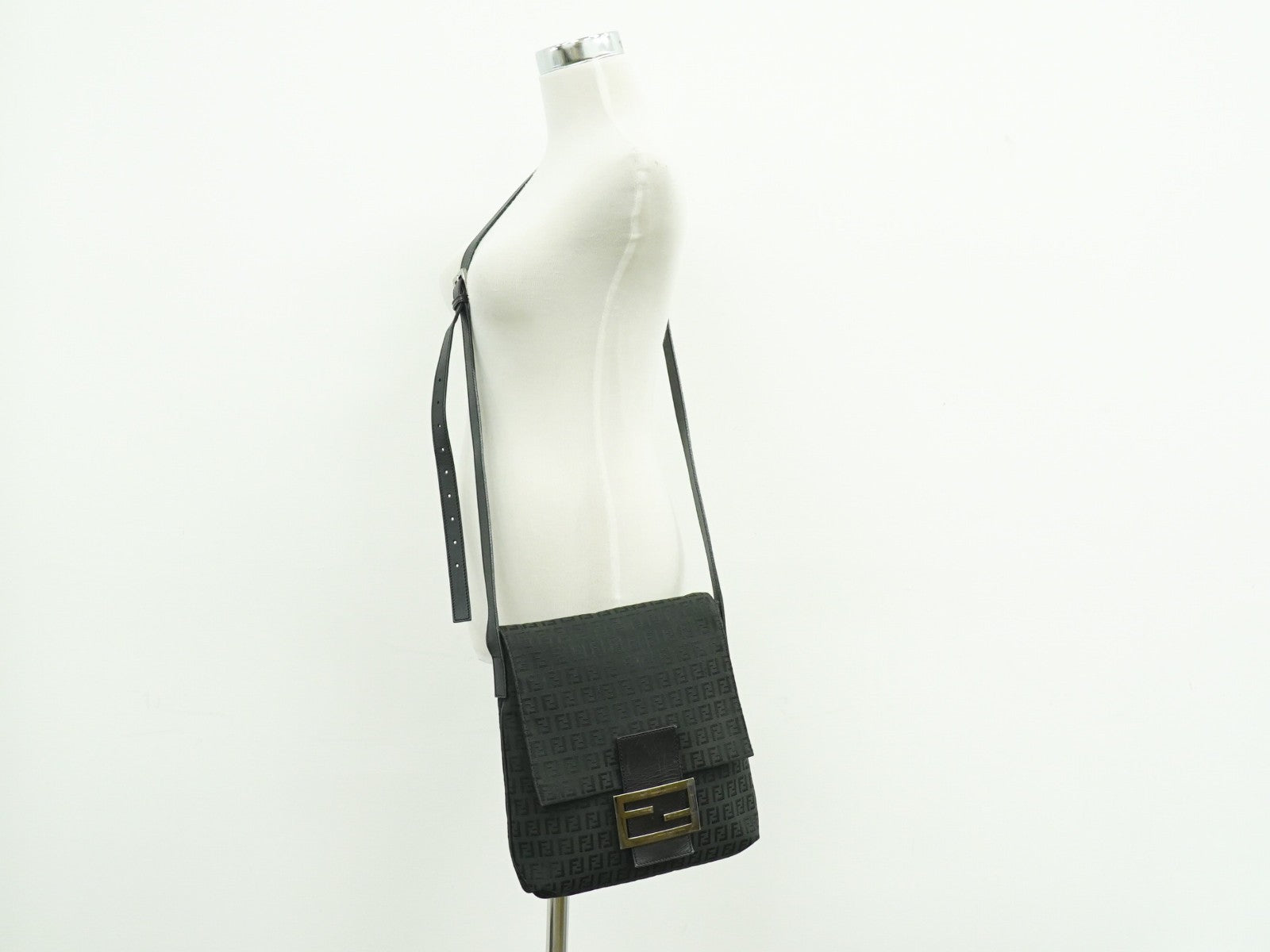 Fendi Vintage Flap Crossbody Bag Zucchino Canvas, BLACK, CANVAS, Shoulder bag