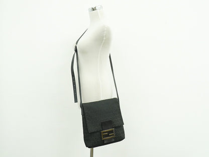 Fendi Vintage Flap Crossbody Bag Zucchino Canvas, BLACK, CANVAS, Shoulder bag