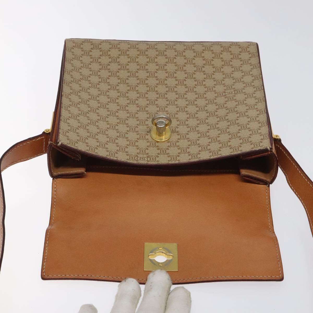 Celine Vintage Macadam Shoulder Bag Canvas and Leather, Beige, Canvas, Shoulder Bag