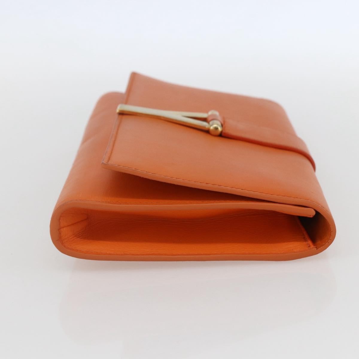 Saint Laurent Chyc Clutch Leather, ORANGE, LEATHER, Clutche & pouche