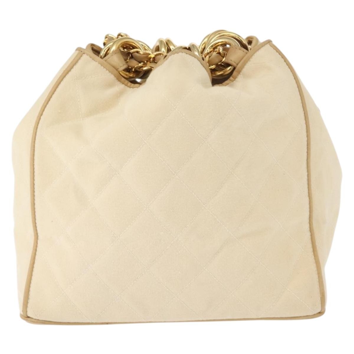 Chanel Vintage Drawstring Chain Bucket Bag Quilted Canvas, BEIGE, CANVAS, Shoulder bag