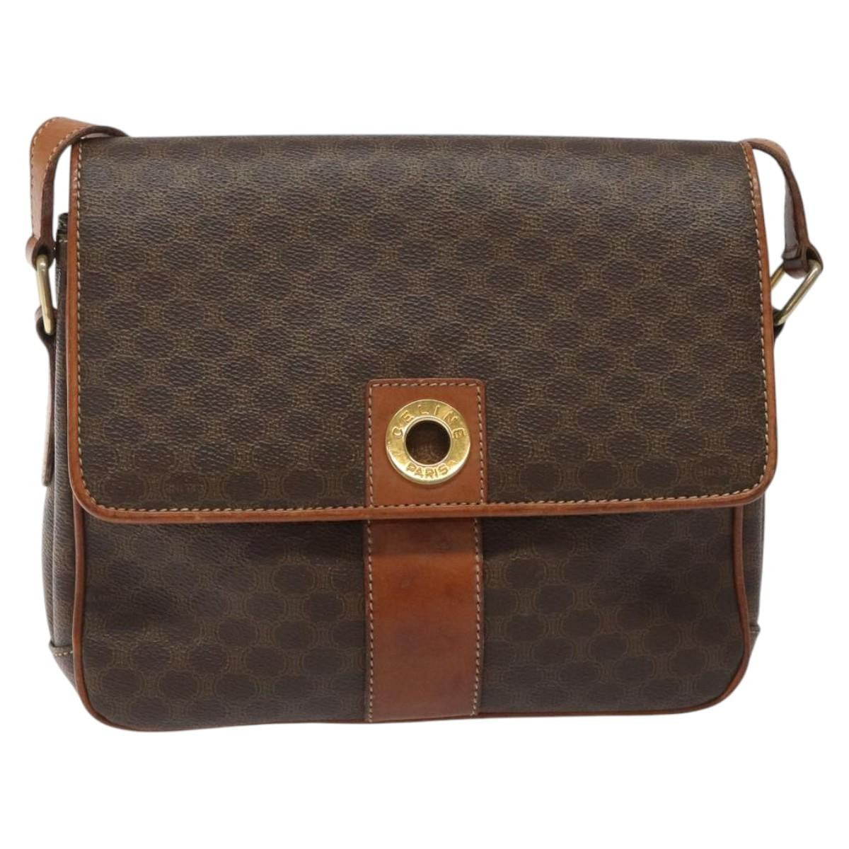 Celine Vintage Macadam Shoulder Bag Canvas and Leather, BROWN, CANVAS, Shoulder bag