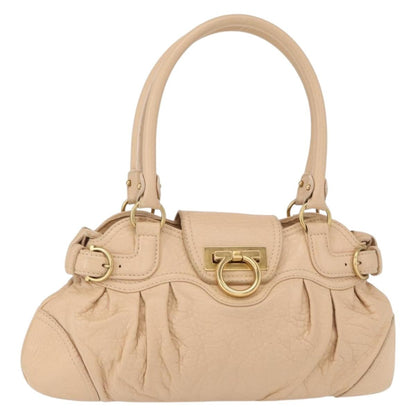 Salvatore Ferragamo Gancini handbag Leather, BEIGE, LEATHER, Handbag