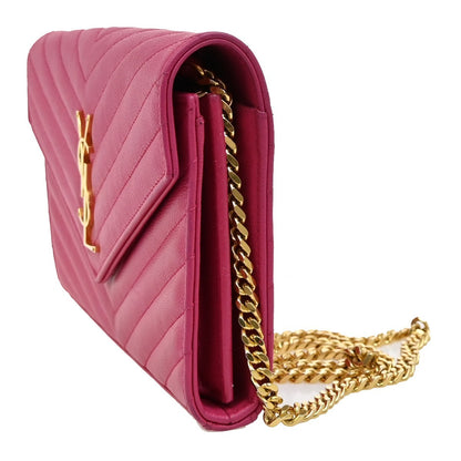 Saint Laurent Cassandra Wallet on Strap leather, PINK, LEATHER, Shoulder bag