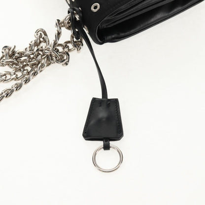 Prada Grommet Chain Flap Shoulder Bag Tessuto with Soft Calf, BLACK, NYLON, Shoulder bag