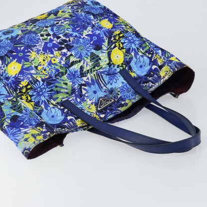 Prada Floreal Tote Printed Tessuto, BLUE, NYLON, Tote bag