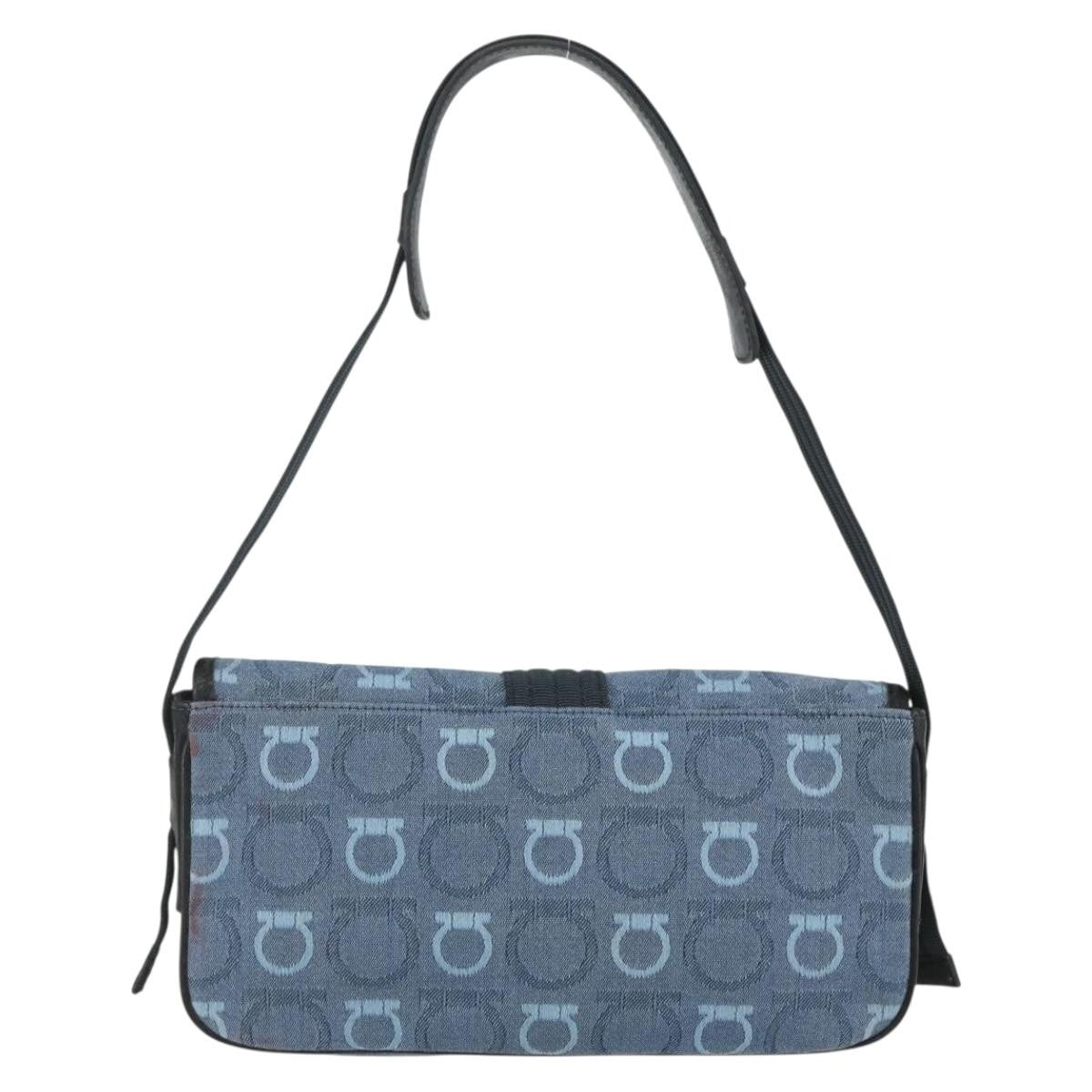 Salvatore Ferragamo Gancini Shoulder Bag Canvas, BLUE, CANVAS, Shoulder bag