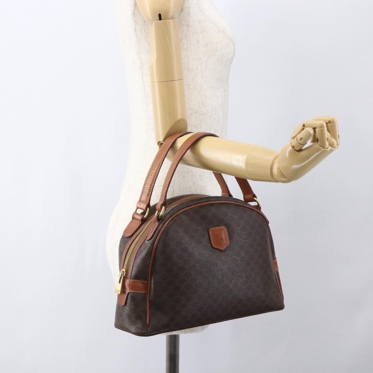 Celine Vintage Macadam Handbag Canvas and Leather, BROWN, CANVAS, Handbag