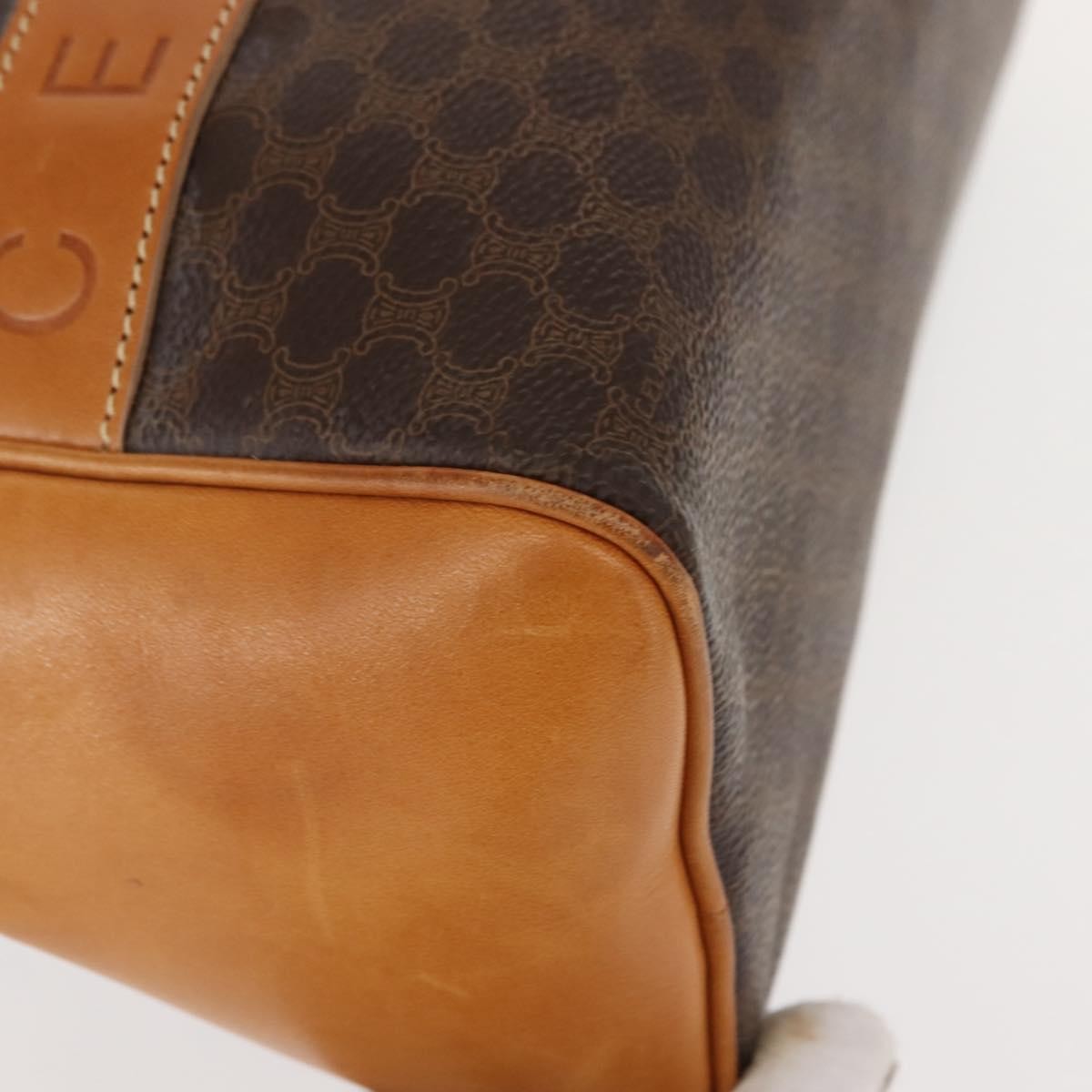 Celine Vintage Macadam Handbag Canvas and Leather, BROWN, CANVAS, Handbag