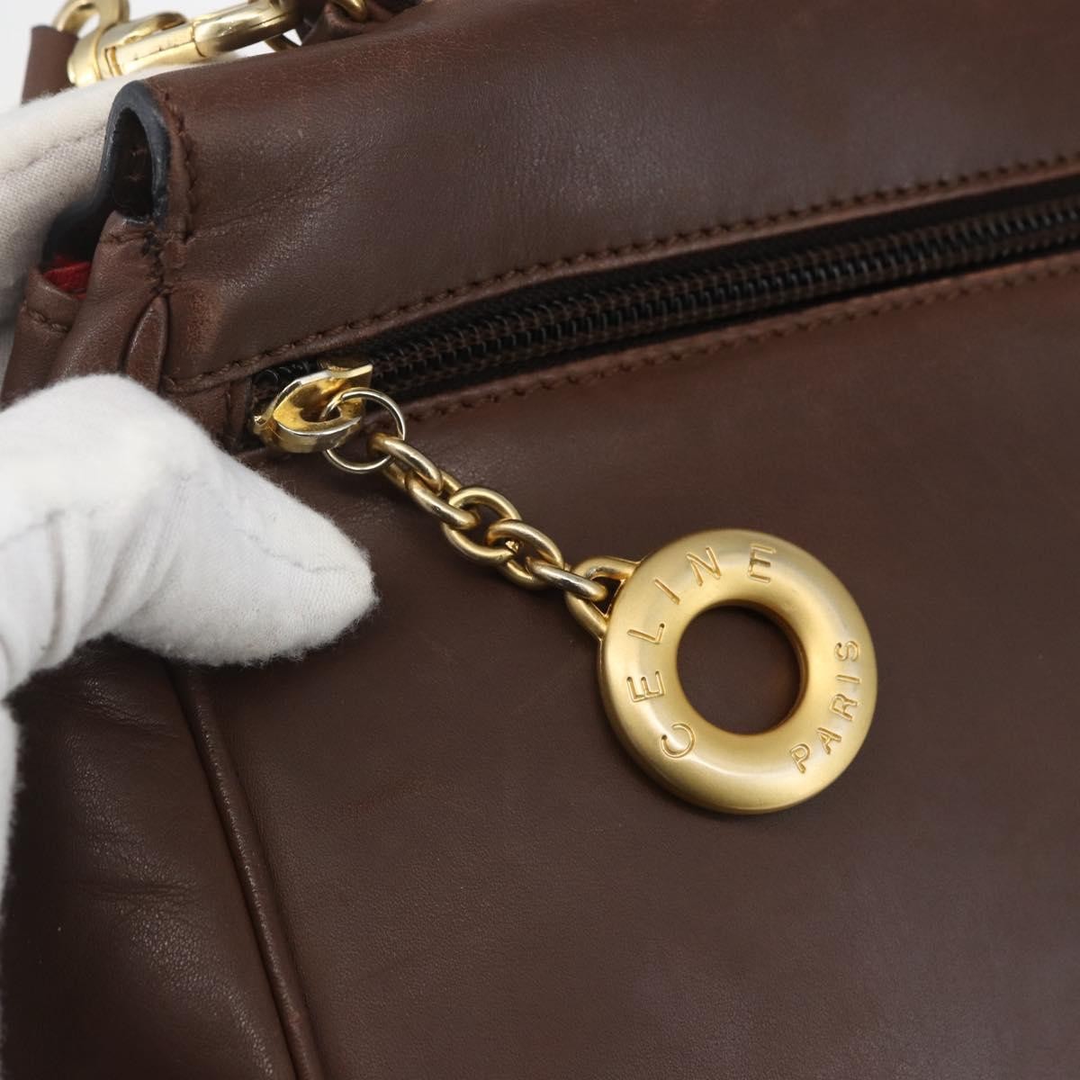 Celine Circle Logo Handbag Leather, BROWN, LEATHER, Handbag