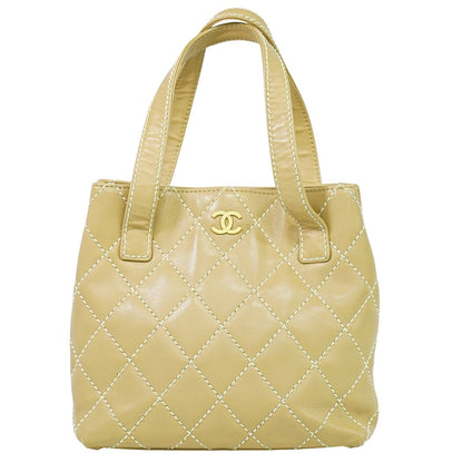 Chanel Surpique Tote Quilted Leather, BEIGE, LEATHER, Tote bag