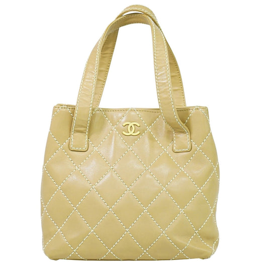 Chanel Surpique Tote Quilted Leather, BEIGE, LEATHER, Tote bag