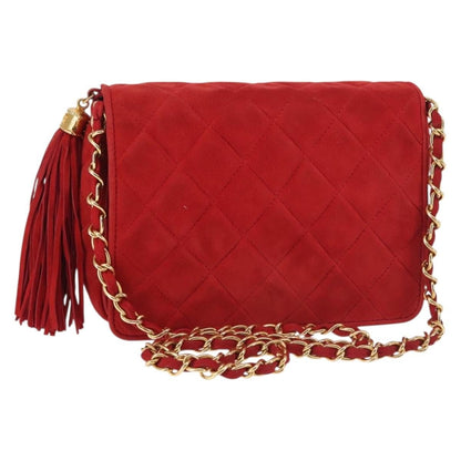 Chanel Vintage Tassel Full Flap Shoulder Bag Quilted Suede, RED, SUEDE, Shoulder bag