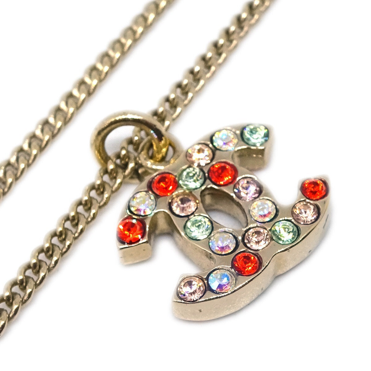 Chanel CC Pendant Necklace Multicolor Crystal Embellished Metal, GOLD, GOLD_PLATED, Necklace