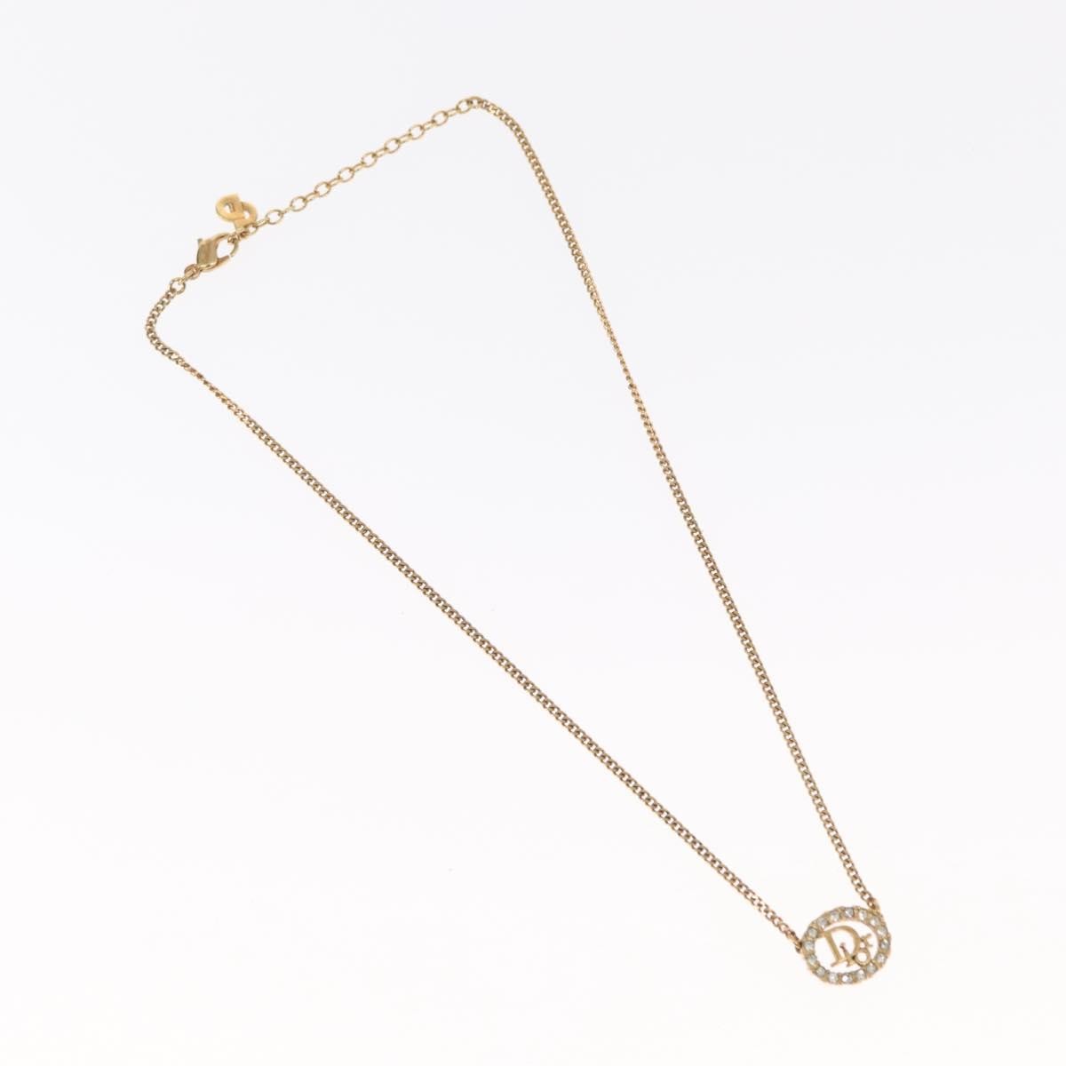 Christian Dior Vintage Logo Round Pendant Necklace Metal and Crystals, GOLD, METAL, Necklace