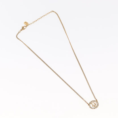Christian Dior Vintage Logo Round Pendant Necklace Metal and Crystals, GOLD, METAL, Necklace
