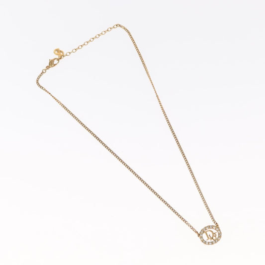 Christian Dior Vintage Logo Round Pendant Necklace Metal and Crystals, GOLD, METAL, Necklace