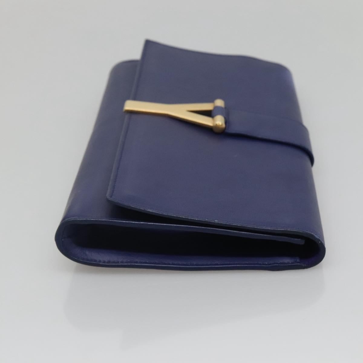Saint Laurent Chyc Clutch Leather, BLUE, LEATHER, Clutche & pouche