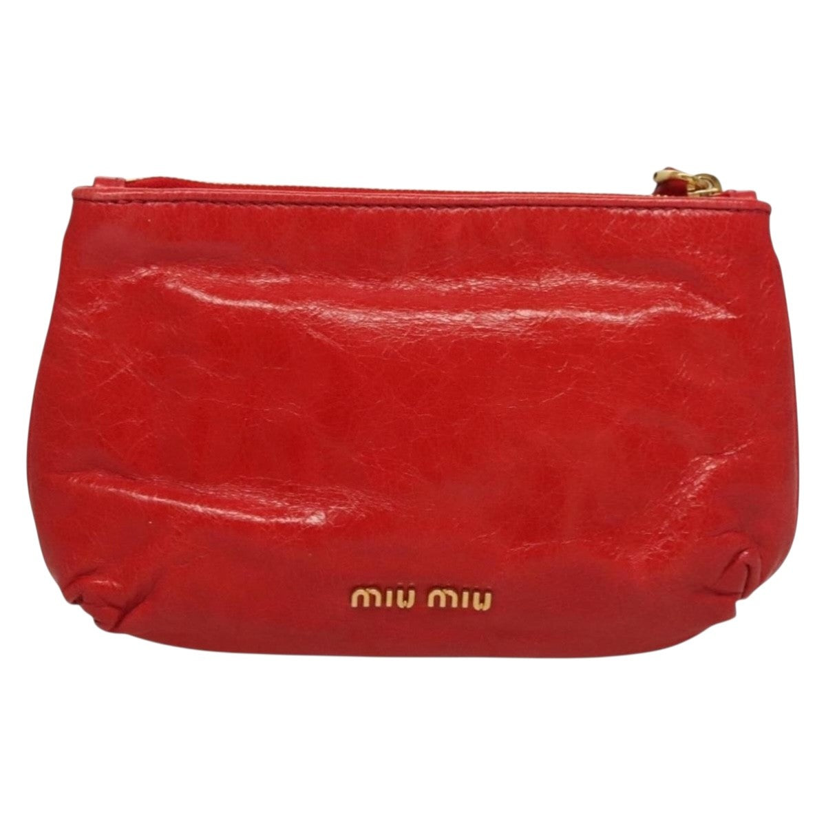 Miu Miu Zip Wristlet Pouch Leather, RED, LEATHER, Clutche & pouche