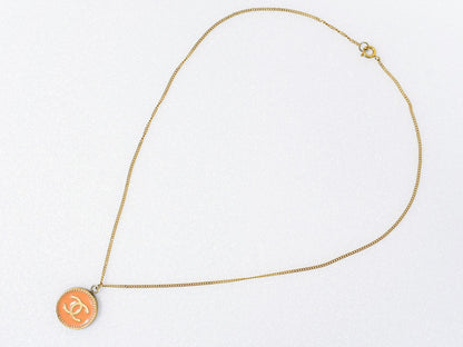 Chanel Vintage CC Round Pendant Necklace Metal, GOLD, GOLD_PLATED, Necklace