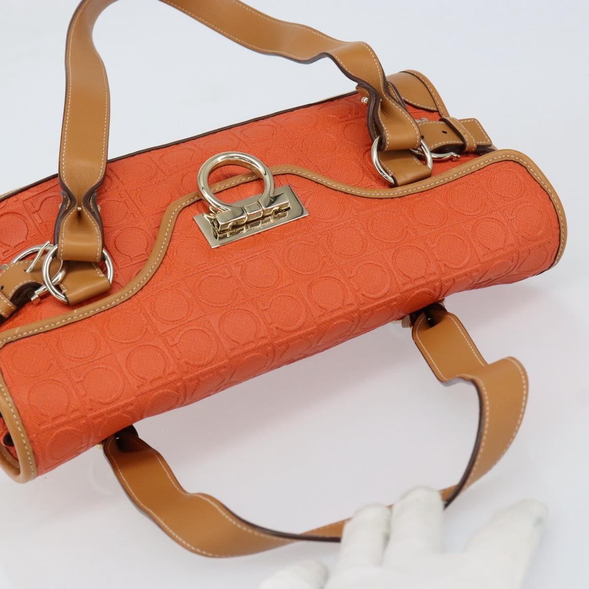 Salvatore Ferragamo Gancini Shoulder Bag Canvas, ORANGE, PVC, Shoulder bag