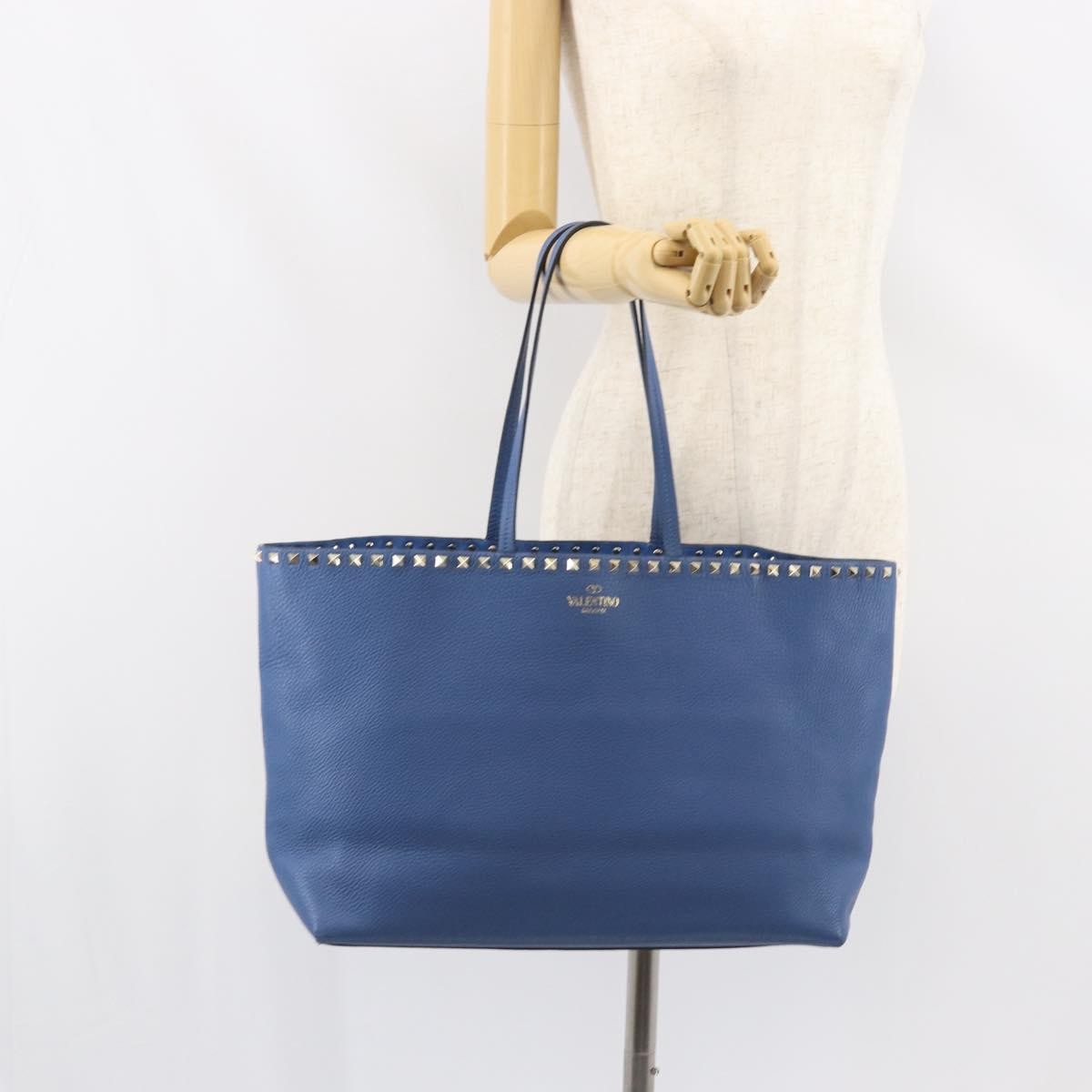 Valentino Garavani Rockstud Shopper Tote Leather, BLUE, LEATHER, Tote bag