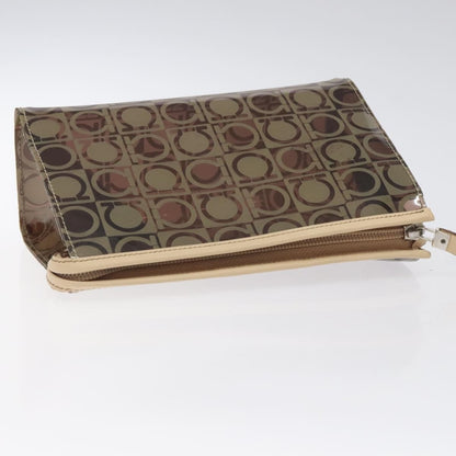 Salvatore Ferragamo Gancini Pouch Canvas, BROWN, VINYL, Clutche & pouche