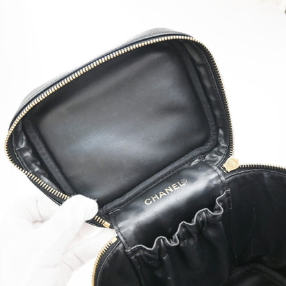 Chanel Vanity pouch Leather, BLACK, LEATHER, Toiletry Case